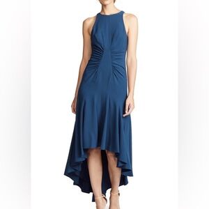 Halston Heritage Teal High Low Dress with Ruched front NWT